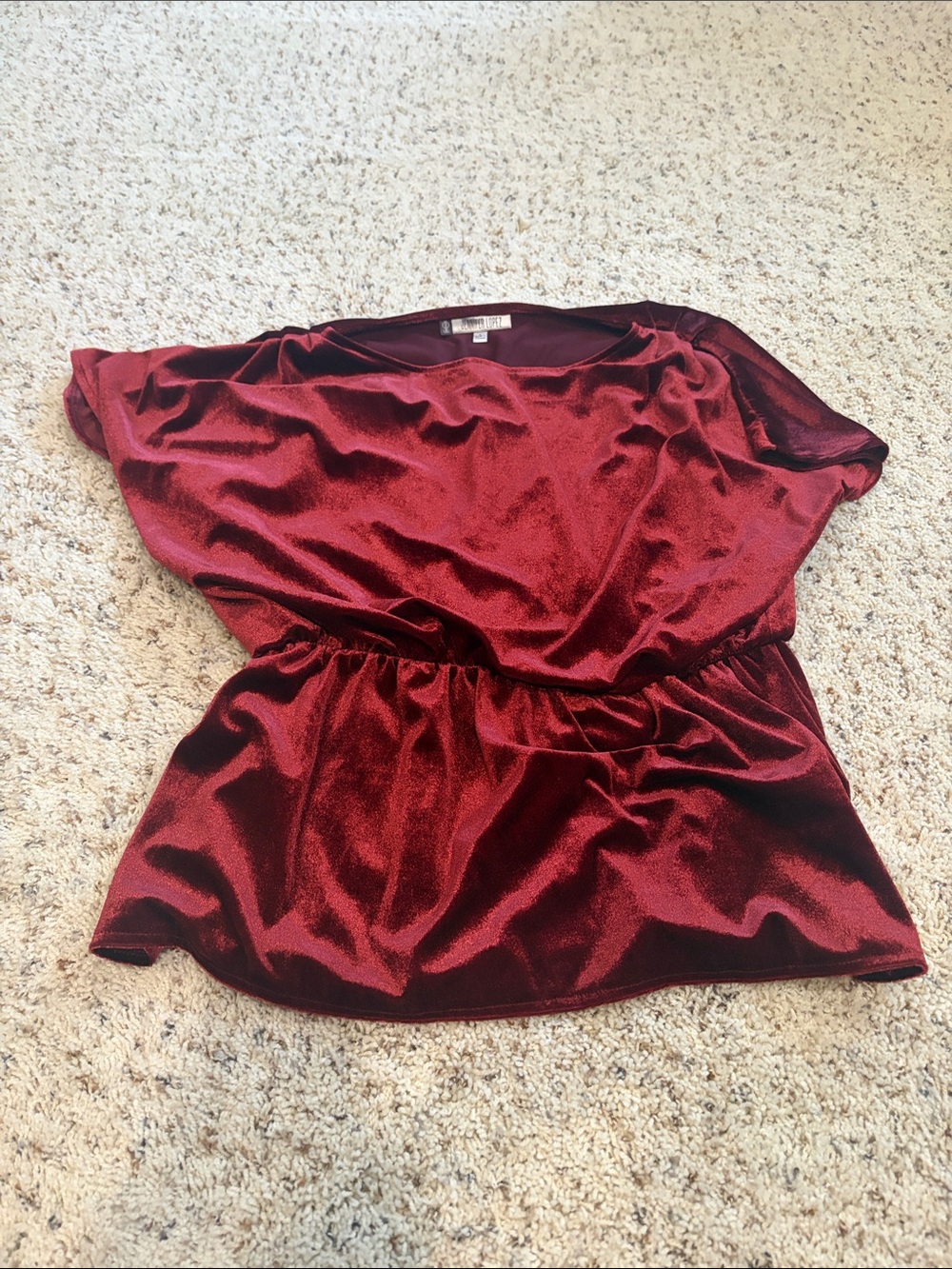 Jennifer Lopez Velvet Peplum Top - Burgundy Red